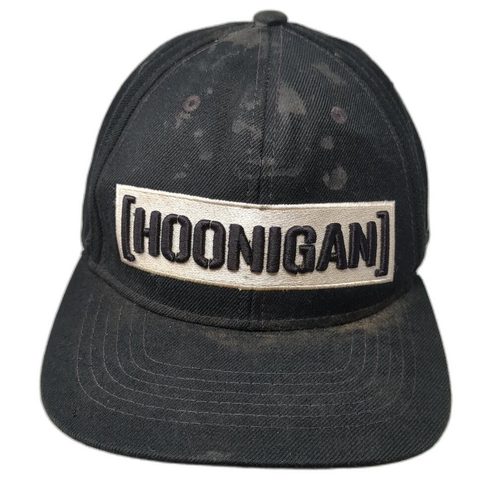 Hoonigan Snapback Hat Black One Size Adjustable Embroidered Flat Brim
